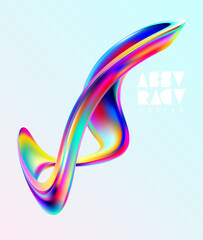 Liquid 3D iridescent form. Abstract spiral wave ribbon. Colorful design element.