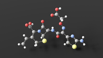 cefixime molecule 3d, molecular structure, ball and stick model, structural chemical formula antibiotic