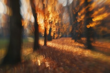 Autumn park with intentional motion blur creating a natural bokeh background