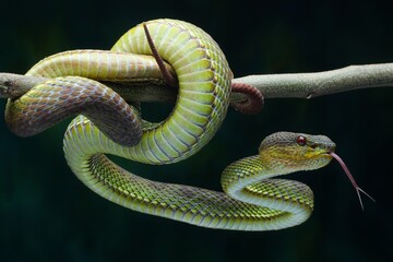 Potrait Venomous  green viper reptile snake