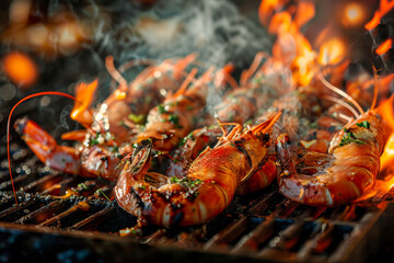 group of shrimp cooking on a barbecue grill