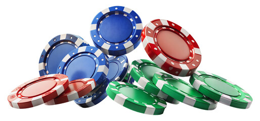 Colorful casino chips floating in mid-air