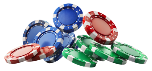 Colorful casino chips floating in mid-air