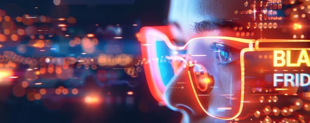 Obraz premium Abstract image of Black Friday with neon lights and blurred background.