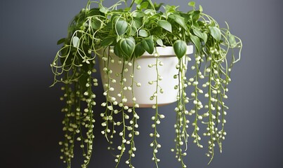 Hanging Plant with White Buds and Green Leaves