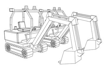 Heavy equipment excavator machine manufacturing power equipment for open pit mining. Wireframe low poly mesh vector illustration