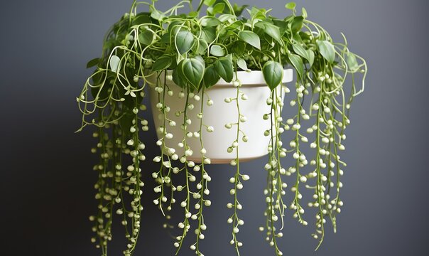 Hanging Plant with White Buds and Green Leaves