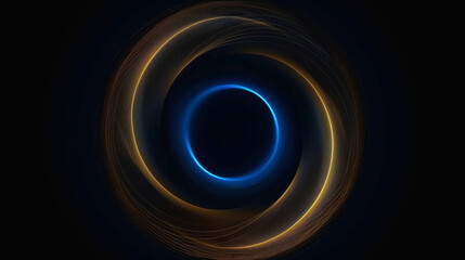 gold and blue lines spiralled into a circle, form a flame black hole, technology and space wallpaper