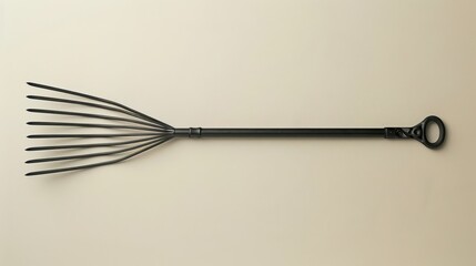 Rake with a minimalist aesthetic, placed against a simple, solid color background. The clean lines and muted tones enhance its sleek design.