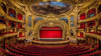 Opulent 19th Century Opera House Interior with Velvet Seats