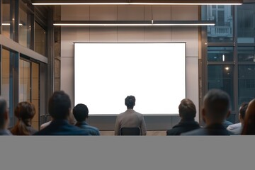 Businessman Presenting to Audience with Blank Whiteboard Mockup