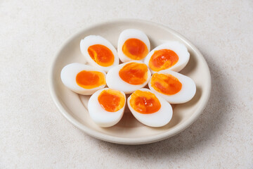 Boiled eggs on a white plate Protein Food.