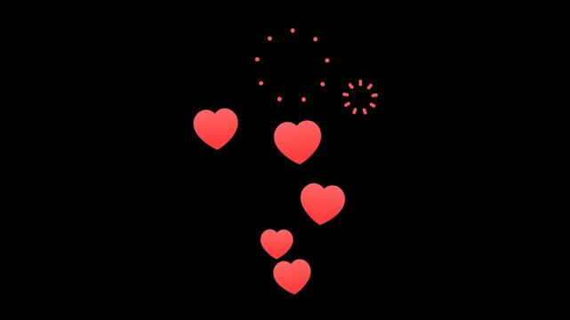 Red hearts icon social media Live streaming style animated icon. Alpha channel, transparent background. 4K resolution