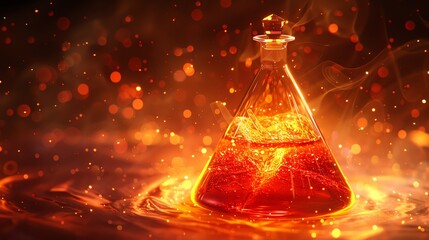 A fiery red potion in a triangular flask