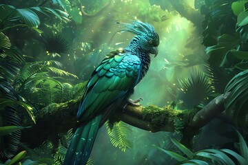 Obraz premium An exotic birdofparadise with iridescent feathers in shades of electric blue and emerald green