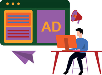 The boy is working on online advertising.