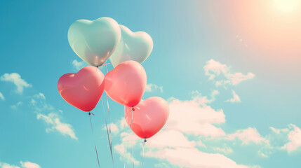 Heartshaped balloons soar in the sky symbolizing love