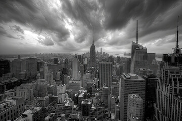 Stunning New York City Skyline with Iconic Empire State Building, Rooftop View