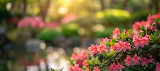 Naklejka premium Flowers bloom in a vibrant garden and park, showcasing nature's beauty with pink, red, white, and purple blossoms in spring and summer