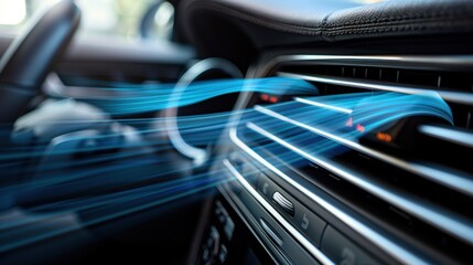 Close up of car air conditioning vent with flowing air
