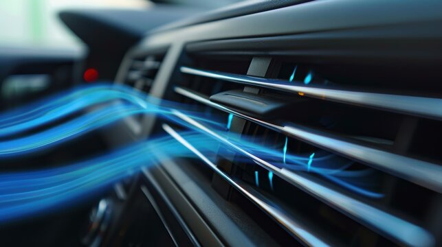 Close up of a car air conditioner vent with air flowing
