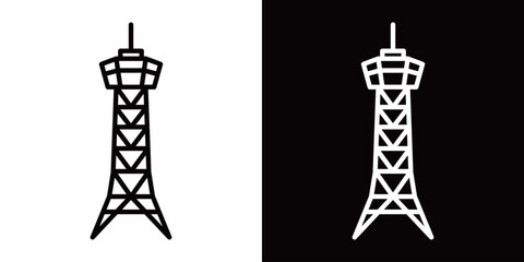 シンプルな博多ポートタワーのラインアイコン