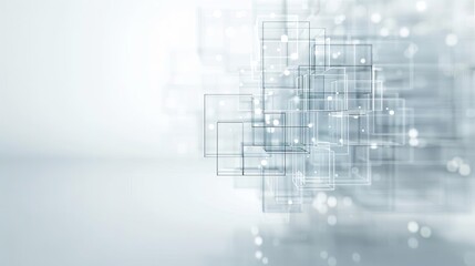 Obraz premium Abstract digital background with interconnected transparent cubes and light bokeh effect, representing modern technology and data networks.