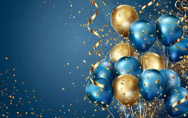 Holiday background with golden and blue metallic balloon