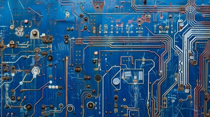 Futuristic Cybernetic Pattern Wall with Silver and Blue Metallic Design