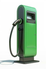 High-tech 3D icon of a green energy electric car charger, white background