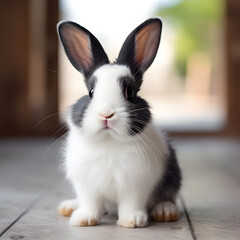 Fototapeta premium white rabbit with black ears 