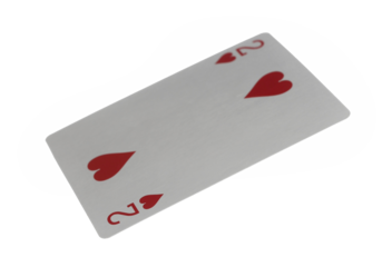 Flying playing card for poker and gambling, deuce isolated on white, clipping path