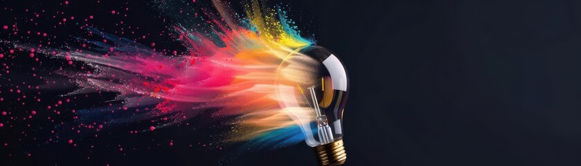 Innovative abstract light bulb emitting vibrant colors on a dark background, symbolizing creativity and idea generation.