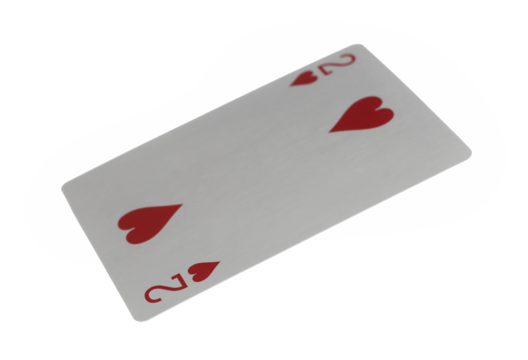 Flying playing card for poker and gambling, deuce isolated on white, clipping path