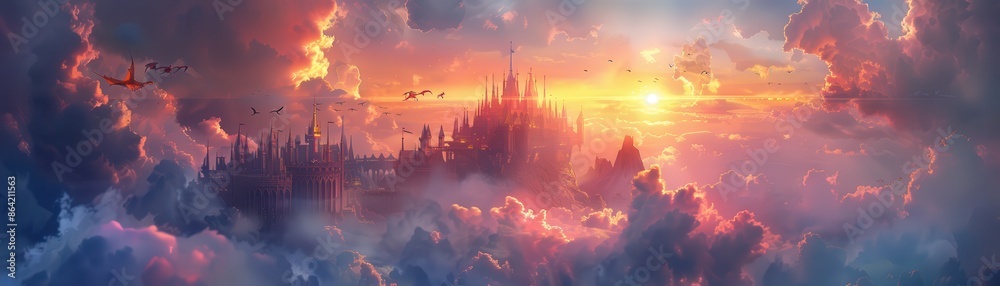 Canvas Prints a colorful sky with a castle in the background
