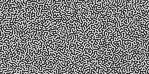 Turing reaction diffusion monochrome seamless pattern with chaotic motion. Linear design with biological shapes. Organic lines in Memphis. abstract truing organic wallpaper background.