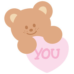 Illustration of teddy bear with pink heart png for cartoon, character, comic, mascot, animal print, sticker, zoo, plush toy, doll, cute patches, shirt print, logo, icon, kids, Valentine, love sign, ad