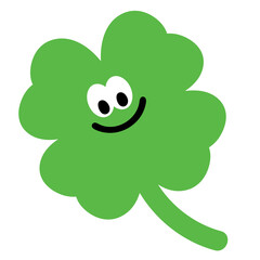 Illustration of clover leaf for cartoon, character, comic, mascot, cute patches, shirt print, logo, icon, floral print, picnic, nature, garden, spring, summer, happy emoji, plush toy, kids, sticker