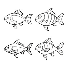 Fish Line Art Vector Illustration Bundle Set - Perfect for Creative Designs and Artistic Projects.
