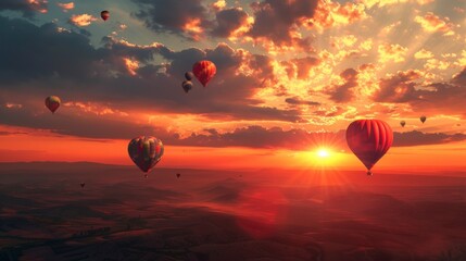 Obraz premium beautiful sunrise in cappadocia with balloons flying
