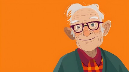 Cheerful Grandfather with Glasses Smiling Brightly in Colorful Portrait