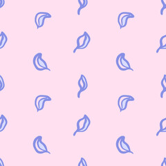 Vector floral seamless pattern. Abstract small delicate blue leaves in hand drawn style on pink background. Retro vibe. Cottage core. Design for fabric, wallpaper, wrapping paper, cover, invitation