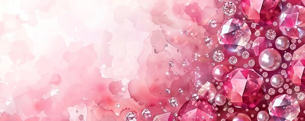 Luxurious watercolor background with diamonds and pearls, empty space for text