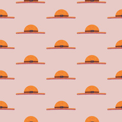 A seamless pattern of straw hat on a light pink background in a Speckle Spray Paint Art Style Summer Beach concept, illustration