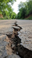 CloseUp of Cracked Asphalt on Rural Road Nature Background