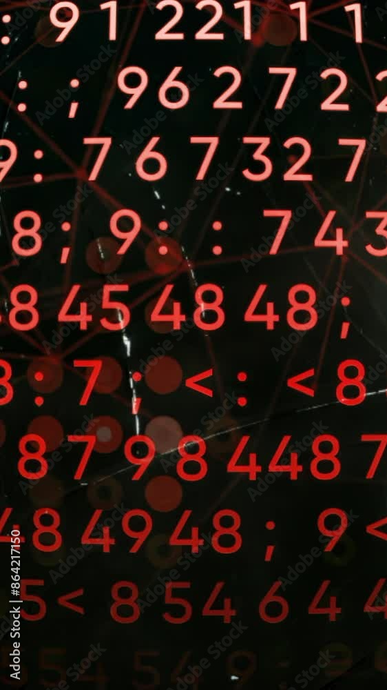 Fototapete Programming on a black background with red illumination. Motion. Dark background in animation with appearing lines with numbers.