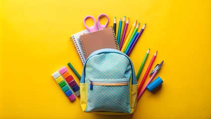 Colorful School Supplies on Pink Background. Perfect for: Back to school