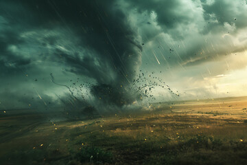Fierce tornadoes, characterized by their twisting columns of air, wreak havoc across landscapes with powerful winds and destructive force.