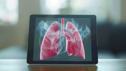 transparent tablet display showing respiratory syndrome (lung)