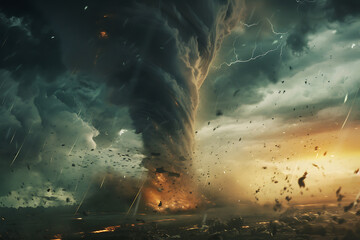 Fierce tornadoes, characterized by their twisting columns of air, wreak havoc across landscapes with powerful winds and destructive force.